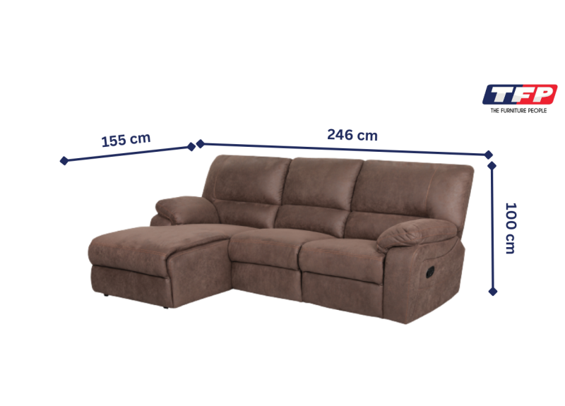 2 Seater Manual Recliner Fabric Sofa with Chaise - Glenora